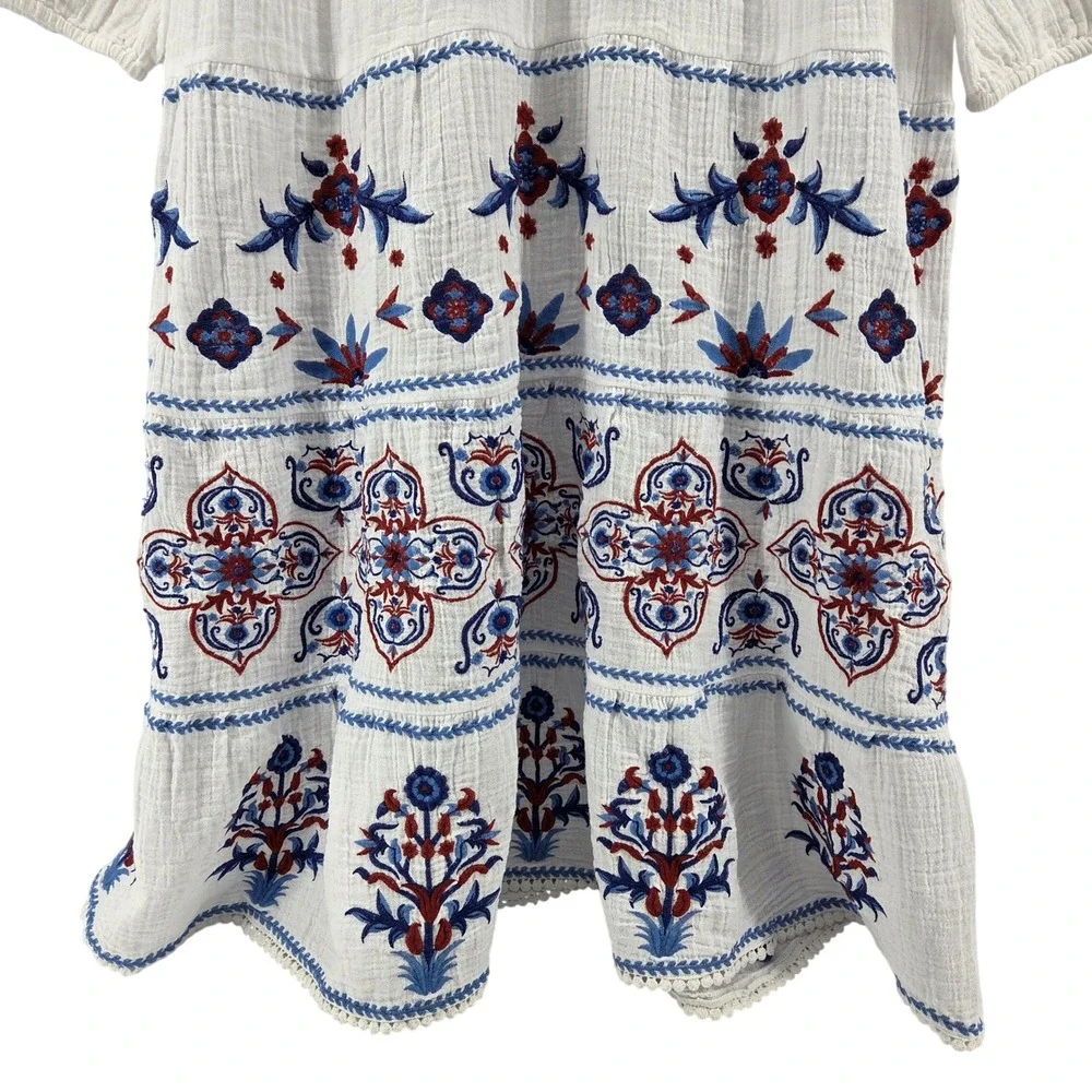 Soft Surroundings Maxi Dress L White Floral Embroidered Boho Cottagecore Coastal - Picture 10 of 12